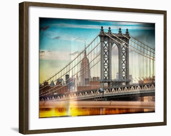 Instants of NY Series - Manhattan Bridge with the Empire State Building from Brooklyn Bridge-Philippe Hugonnard-Framed Photographic Print