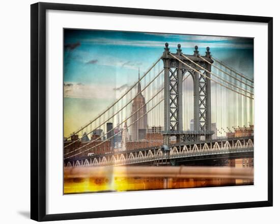 Instants of NY Series - Manhattan Bridge with the Empire State Building from Brooklyn Bridge-Philippe Hugonnard-Framed Photographic Print