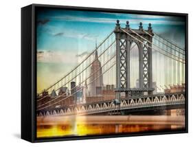 Instants of NY Series - Manhattan Bridge with the Empire State Building from Brooklyn Bridge-Philippe Hugonnard-Framed Stretched Canvas