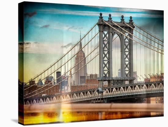 Instants of NY Series - Manhattan Bridge with the Empire State Building from Brooklyn Bridge-Philippe Hugonnard-Stretched Canvas