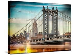 Instants of NY Series - Manhattan Bridge with the Empire State Building from Brooklyn Bridge-Philippe Hugonnard-Stretched Canvas