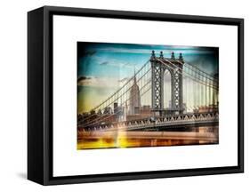 Instants of NY Series - Manhattan Bridge with the Empire State Building from Brooklyn Bridge-Philippe Hugonnard-Framed Stretched Canvas