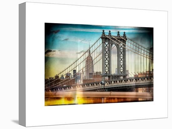 Instants of NY Series - Manhattan Bridge with the Empire State Building from Brooklyn Bridge-Philippe Hugonnard-Stretched Canvas