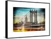 Instants of NY Series - Manhattan Bridge with the Empire State Building from Brooklyn Bridge-Philippe Hugonnard-Framed Stretched Canvas