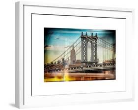 Instants of NY Series - Manhattan Bridge with the Empire State Building from Brooklyn Bridge-Philippe Hugonnard-Framed Art Print