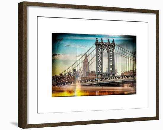 Instants of NY Series - Manhattan Bridge with the Empire State Building from Brooklyn Bridge-Philippe Hugonnard-Framed Art Print