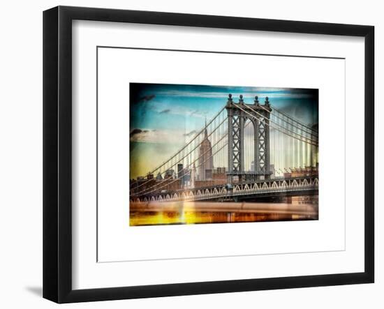 Instants of NY Series - Manhattan Bridge with the Empire State Building from Brooklyn Bridge-Philippe Hugonnard-Framed Art Print