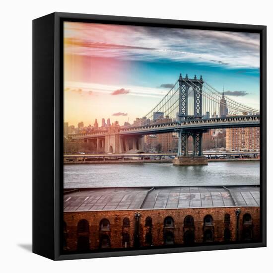 Instants of NY Series - Manhattan Bridge with the Empire State Building from Brooklyn-Philippe Hugonnard-Framed Stretched Canvas