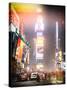 Instants of NY Series - NYC Urban Scene at Times Square during a Snowstorm by Night-Philippe Hugonnard-Stretched Canvas