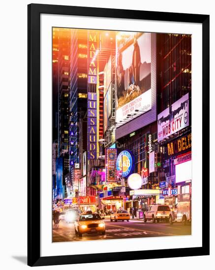 Instants of NY Series - NYC Urban Scene with Yellow Taxis by Night - 42nd Street and Times Square-Philippe Hugonnard-Framed Photographic Print