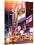 Instants of NY Series - NYC Urban Scene with Yellow Taxis by Night - 42nd Street and Times Square-Philippe Hugonnard-Mounted Photographic Print