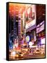 Instants of NY Series - NYC Urban Scene with Yellow Taxis by Night - 42nd Street and Times Square-Philippe Hugonnard-Framed Stretched Canvas