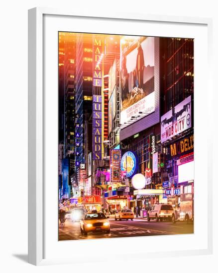 Instants of NY Series - NYC Urban Scene with Yellow Taxis by Night - 42nd Street and Times Square-Philippe Hugonnard-Framed Photographic Print