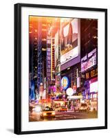 Instants of NY Series - NYC Urban Scene with Yellow Taxis by Night - 42nd Street and Times Square-Philippe Hugonnard-Framed Photographic Print