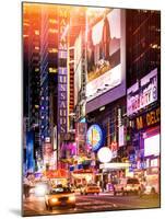 Instants of NY Series - NYC Urban Scene with Yellow Taxis by Night - 42nd Street and Times Square-Philippe Hugonnard-Mounted Photographic Print