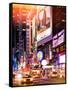 Instants of NY Series - NYC Urban Scene with Yellow Taxis by Night - 42nd Street and Times Square-Philippe Hugonnard-Framed Stretched Canvas