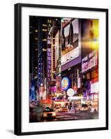 Instants of NY Series - NYC Urban Scene with Yellow Taxis by Night - 42nd Street and Times Square-Philippe Hugonnard-Framed Photographic Print