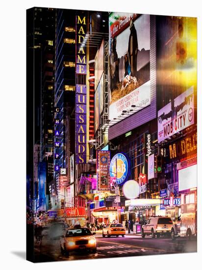 Instants of NY Series - NYC Urban Scene with Yellow Taxis by Night - 42nd Street and Times Square-Philippe Hugonnard-Stretched Canvas