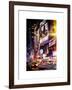 Instants of NY Series - NYC Urban Scene with Yellow Taxis by Night - 42nd Street and Times Square-Philippe Hugonnard-Framed Art Print