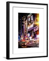 Instants of NY Series - NYC Urban Scene with Yellow Taxis by Night - 42nd Street and Times Square-Philippe Hugonnard-Framed Art Print