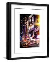 Instants of NY Series - NYC Urban Scene with Yellow Taxis by Night - 42nd Street and Times Square-Philippe Hugonnard-Framed Art Print