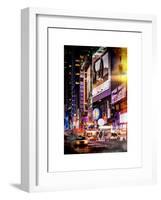 Instants of NY Series - NYC Urban Scene with Yellow Taxis by Night - 42nd Street and Times Square-Philippe Hugonnard-Framed Art Print