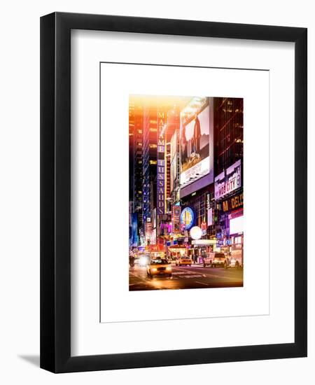 Instants of NY Series - NYC Urban Scene with Yellow Taxis by Night - 42nd Street and Times Square-Philippe Hugonnard-Framed Art Print