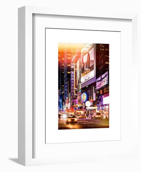 Instants of NY Series - NYC Urban Scene with Yellow Taxis by Night - 42nd Street and Times Square-Philippe Hugonnard-Framed Art Print