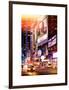 Instants of NY Series - NYC Urban Scene with Yellow Taxis by Night - 42nd Street and Times Square-Philippe Hugonnard-Framed Art Print