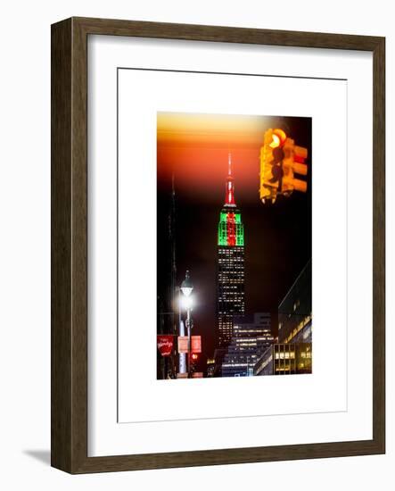 Instants of NY Series - NYC Urban Street Scene - The Empire State Building with a Red Light-Philippe Hugonnard-Framed Art Print