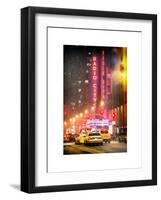 Instants of NY Series - NYC Yellow Taxis in Manhattan under Snow in front of Radio City Music Hall-Philippe Hugonnard-Framed Art Print
