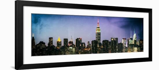 Instants of NY Series - Panoramic Skyline of the Skyscrapers of Manhattan by Night from Brooklyn-Philippe Hugonnard-Framed Photographic Print