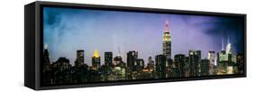 Instants of NY Series - Panoramic Skyline of the Skyscrapers of Manhattan by Night from Brooklyn-Philippe Hugonnard-Framed Stretched Canvas