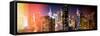 Instants of NY Series - Panoramic View of Skyscrapers of Times Square and 42nd Street at Night-Philippe Hugonnard-Framed Stretched Canvas