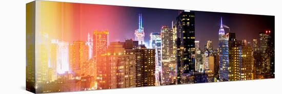 Instants of NY Series - Panoramic View of Skyscrapers of Times Square and 42nd Street at Night-Philippe Hugonnard-Stretched Canvas