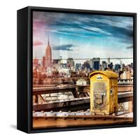 Instants of NY Series - Police Emergency Call Box on Walkway of Brooklyn Bridge-Philippe Hugonnard-Framed Stretched Canvas