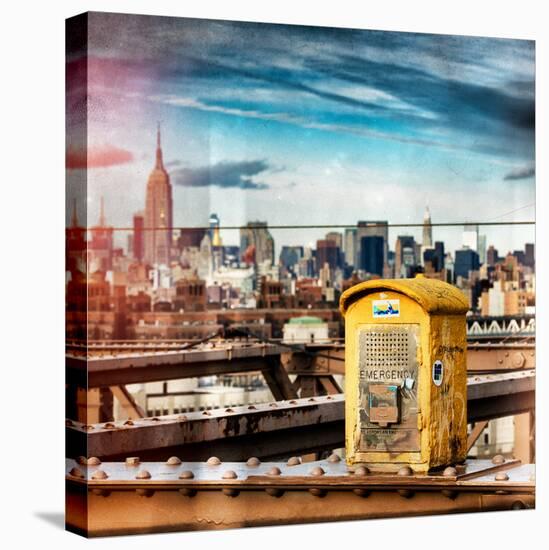 Instants of NY Series - Police Emergency Call Box on Walkway of Brooklyn Bridge-Philippe Hugonnard-Stretched Canvas