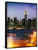 Instants of NY Series - Skyline of the Skyscrapers of Manhattan by Night from Brooklyn-Philippe Hugonnard-Framed Stretched Canvas