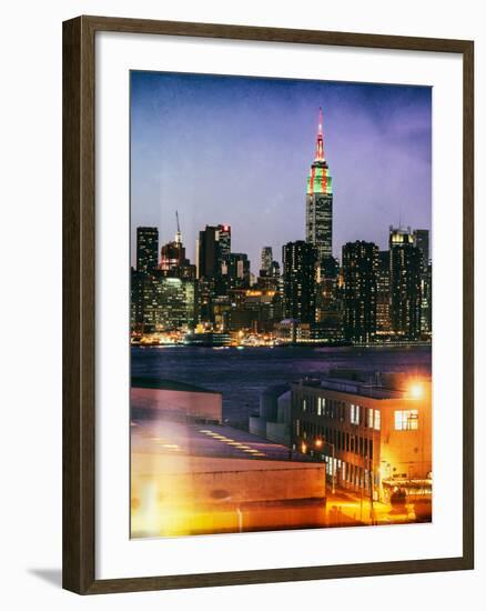 Instants of NY Series - Skyline of the Skyscrapers of Manhattan by Night from Brooklyn-Philippe Hugonnard-Framed Photographic Print