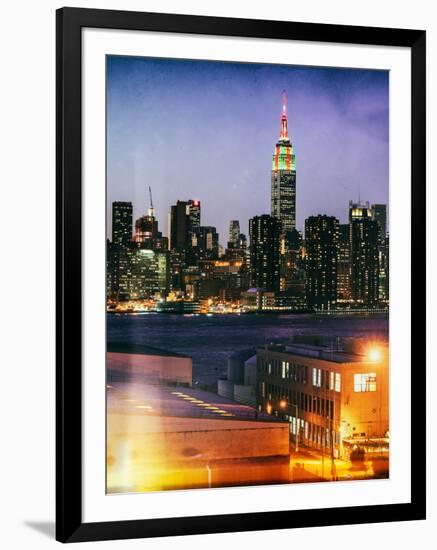 Instants of NY Series - Skyline of the Skyscrapers of Manhattan by Night from Brooklyn-Philippe Hugonnard-Framed Photographic Print