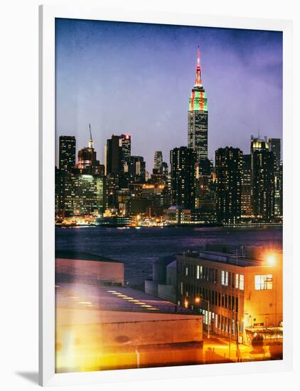 Instants of NY Series - Skyline of the Skyscrapers of Manhattan by Night from Brooklyn-Philippe Hugonnard-Framed Photographic Print