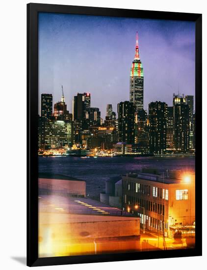 Instants of NY Series - Skyline of the Skyscrapers of Manhattan by Night from Brooklyn-Philippe Hugonnard-Framed Photographic Print