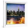 Instants of NY Series - Skyline of the Skyscrapers of Manhattan by Night from Brooklyn-Philippe Hugonnard-Framed Photographic Print