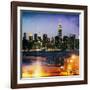 Instants of NY Series - Skyline of the Skyscrapers of Manhattan by Night from Brooklyn-Philippe Hugonnard-Framed Photographic Print