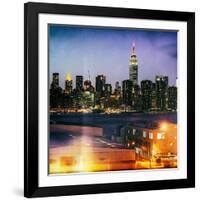 Instants of NY Series - Skyline of the Skyscrapers of Manhattan by Night from Brooklyn-Philippe Hugonnard-Framed Photographic Print