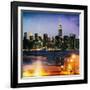 Instants of NY Series - Skyline of the Skyscrapers of Manhattan by Night from Brooklyn-Philippe Hugonnard-Framed Photographic Print