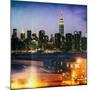 Instants of NY Series - Skyline of the Skyscrapers of Manhattan by Night from Brooklyn-Philippe Hugonnard-Mounted Photographic Print