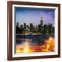 Instants of NY Series - Skyline of the Skyscrapers of Manhattan by Night from Brooklyn-Philippe Hugonnard-Framed Photographic Print