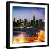 Instants of NY Series - Skyline of the Skyscrapers of Manhattan by Night from Brooklyn-Philippe Hugonnard-Framed Photographic Print