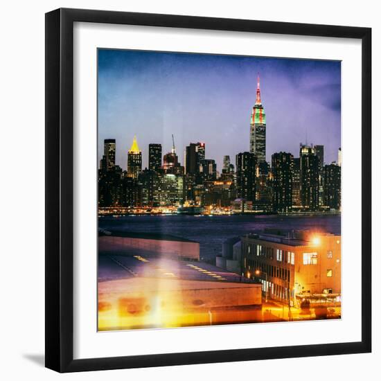 Instants of NY Series - Skyline of the Skyscrapers of Manhattan by Night from Brooklyn-Philippe Hugonnard-Framed Photographic Print